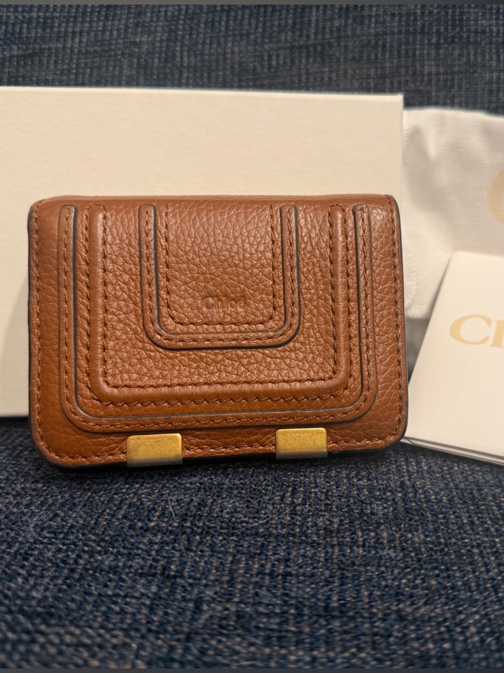 Chloe Marcie Brown Leather Card Wallet with Gold Hardware
